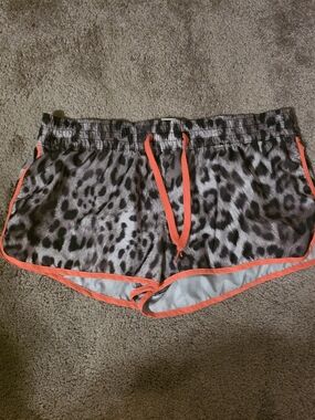OP Leopard-Print Athletic Shorts with Coral Trim
